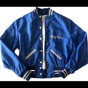 Vintage Women’s Blue And White Nylon 80’s Bomber Jacket